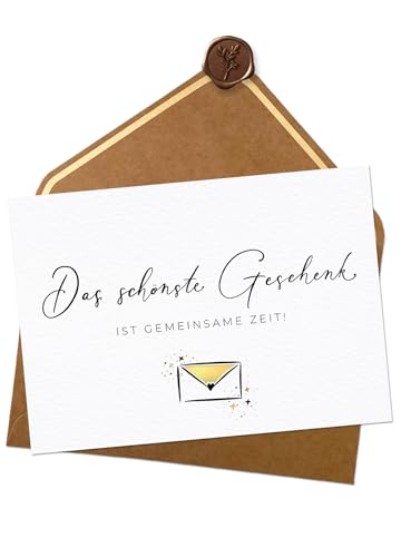 Joli Coon Das schönste Geschenk ist gemeinsame Zeit - Gutschein für gemeinsame Zeit - Gutschein Zeit schenken - A6 mit Naturkuvert und Wachssiegel