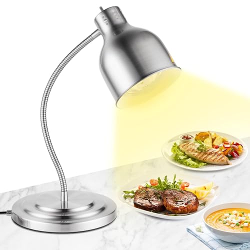 Freistehende Speisenwärmerlampe, Kommerzielle Speisenwärmer, 70 cm Höhenverstellbare Wärmelampe, Beschwerte Basis, Buffet-Speisenwärmerlampe,Silver-SingleHead