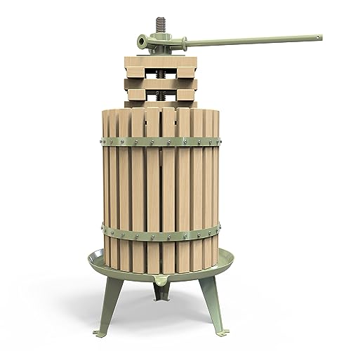 Obstweinpresse – 100% natürliche/gesunde Apfel- und Traubenpresse, manueller Saftbereiter für die Küche, Massivholzkorb mit Blöcken, Apfelwein-Weinherstellungspresse (LFGB-zertifiziert, robust) (18L)