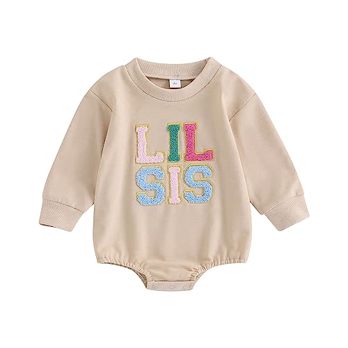 Himllauen Baby Mädchen Schwester Sweatshirt und Langarm Body Strampler Schwester Kleidung Oberteile für Baby-Mädchen (A Aprikose Lil SIS, 0-3 Months)
