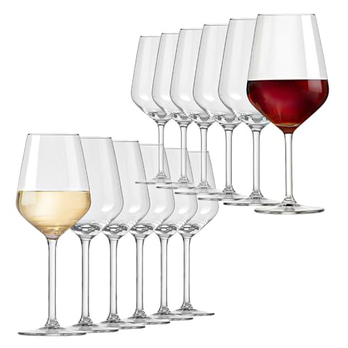 Murago - 12er Set Weingläser Elegance - 6 x Weißweingläser ca. 380ml & 6 x Rotweingläser ca. 530ml - elegante Weingläser Weinglas Weißwein Rotwein Gläser bauchig spülmaschinenfest groß Weisswein