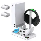 FASTSNAIL Vertikaler Ständer kompatibel mit Xbox Series S, Lüfter Kühler Kompatibel mit Xbox Series S Konsole mit Controller Ladestation, 2 x 1400mAh Akkus und Headset Ständer(weiß)