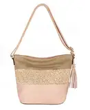 CRAZYCHIC - Damen Pailletten Umhängetasche - Schultertasche Weiches PU Leder Streifen Glitzer - Frau Shopper Hobo Bag - Casual Messenger Crossbody Bag - Mehrfarbig Beuteltasche Handtasche - Rosa