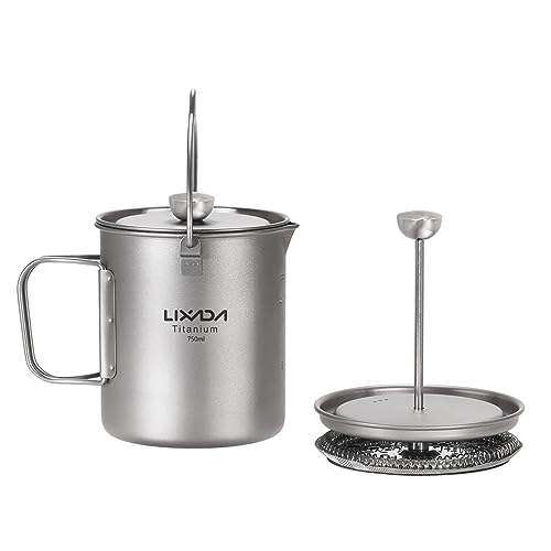 Lixada Camping Titan Topf Becher Tasse Outdoor Titan Topf 750ml Camping Titan Kaffeetasse Becher French Press Pot Kaffeemaschine Outdoor Camping Kochen Topf