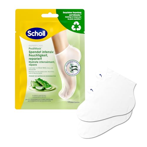 Scholl EXPERTCARE intensiv pflegende Fußmaske mit Aloe Vera – Feuchtigkeitsspendende Pflege – 1 Paar Einwegsocken