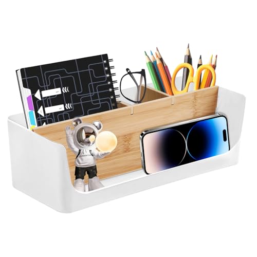 Nizirioo Schreibtisch Organizer mit 4 Fächern | Transparente Aufbewahrungsbox für Stifte, Büroklammern & Kleinteile | 27x11.5x8.5cm | PP-Material BPA-Frei | Office-Organisation