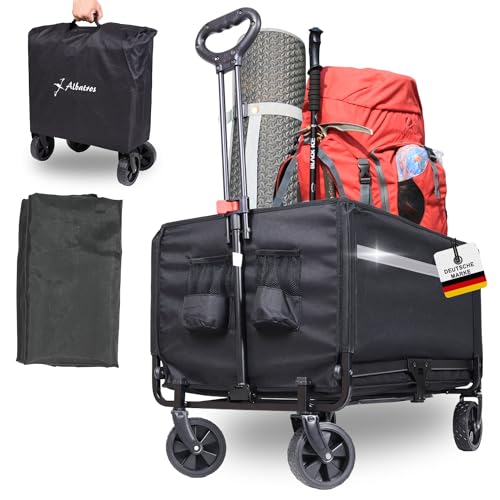 Albatros Bollerwagen klappbar 120L mit Flaschenöffner & Getränkehalter – Faltbarer Handwagen mit Reflektorstreifen, Rückwand-Öffnung & Abdeckhaube – Outdoor Transportwagen für Camping & Ausflüge