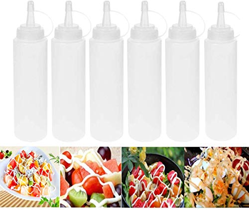 6 Stück Kunststoff Squeeze Flaschen Sauce Gewürzspender Set mit Deckel für Zuhause Restaurant Ketchup, Senf, Mayo, Olivenöl, BBQ Sirup Sauce, Dressings und Werkstattaufbewahrung, BPA-frei, 230 ml,