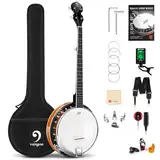 Vangoa 5 Saiten Banjo Remo Kopf geschlossen Solid Back Banjos mit Anfänger Kit, Stimmgerät, Strap, Pick-up, Saiten, Picks und Tasche