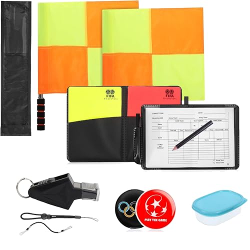 Liwein Schiedsrichter Set, Fußball Schiedsrichter Karten Set mit PVC Rote Gelbe Karte, Fußball-Sammelmünzen, Schiedsrichterfahnen und Tasche Punktebuch für Fußballspiel Schulsport (Flaggen-Set)