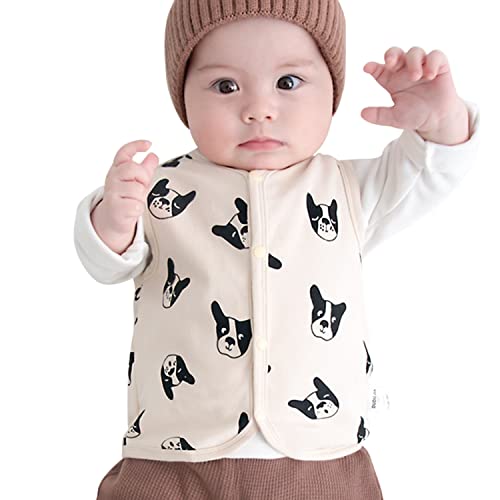 ANIMQUE Baby Unisex Weste Baumwolle Süß Tiere Jungen Mädchen Ärmellos Jacke Top für Kleinkind Hündchen, Beige 90