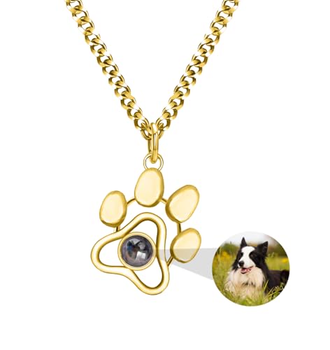 Personalisierte Foto Kette Hund Memorial Halskette mit Bild im Stein Katze Pfote Hund Pfote Bild Projektion Halskette Haustier Foto Kette Personalisierte Haustier Memorial Geschenke für Tierliebhaber