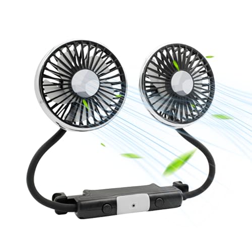 Elektroauto-Ventilatoren für den Rücksitz Passagier Tragbarer Autositz-Ventilator Kopfstütze 360 Grad drehbarer Rücksitz-Ventilator 12V-Kühlluftventilator,Doppelkopf Beleuchtung USB Ventilator Lüfter