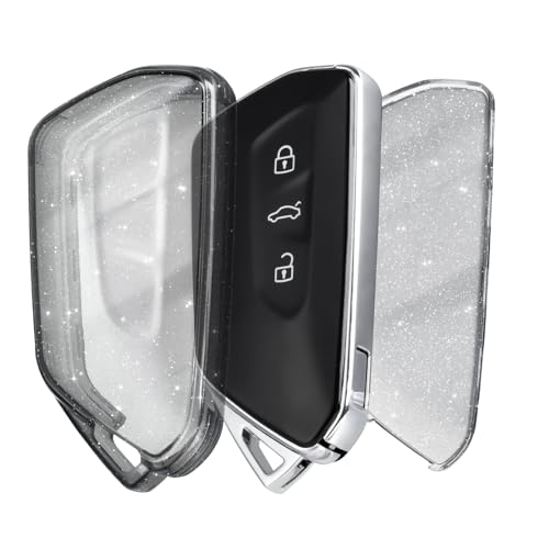OFF WE GO Schlüsselhülle Cover für VW Golf 8 TPU Autoschlüssel Hülle für Volkswagen Seat Leon Tarraco Ateca Skoda Octavia 3 Tasten Auto Schlüssel Schlüsselbox Männer Schlüsselgehäuse,Klar Schwarz