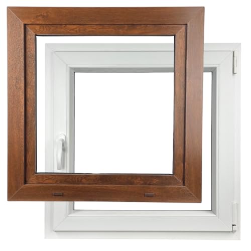 ALUCON Fenster 700x700 mm – Kunststofffenster 70x70 cm – Flügelfenster Innen Weiß/Außen Nussbaum – DIN Rechts