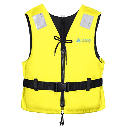 Leader International Schwimmhilfe Erwachsene, Festtoffweste ideal für den Wassersport, Auftriebshilfe bis zu 50N(Gelb L: 70-90kg)