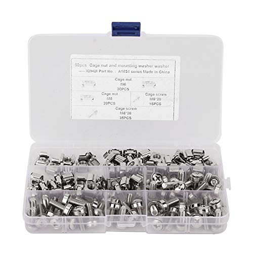 Akozon 50Pcs/Set M6x20 Käfigmuttern und Schrauben, 20mm Netzwerkschrank-Rackschrauben + M6 Käfigmuttern Kompatibel mit Auto, Schiffen, LKWs, Wohnmobilen für Käfigmuttern Rackmuttern Captive Nut Racksc