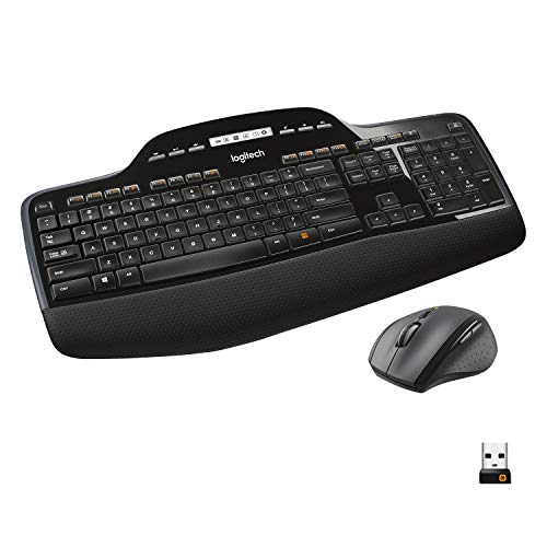 Logitech MK710 Kabelloses Tastatur-Maus-Set, 2.4 GHz Verbindung via Unifying USB-Empfänger, 3-Jahre Batterielaufzeit, LCD-Batterieanzeige, Handballenauflage, PC/Laptop, Deutsches QWERTZ-Layout-Schwarz