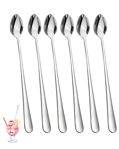 6 Stück Latte Macchiato Löffel Set, Eislöffel Lange Löffel Teelöffel, Espresso Löffel Dessertlöffel, Kaffeelöffel Edelstahl, Löffel Lang Cocktail Longdrinklöffel Joghurtlöffel Löffel klein
