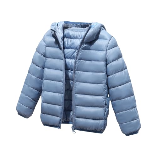 Winterjacke Kinder Daunenjacken mit Kapuze Leichte Steppjacke Einfarbig Kapuzenjacke für Jungen Mädchen Winddicht Jacke Reißverschluss Winter Unisex Kinderjacke Himmelblau 10-12 Jahre