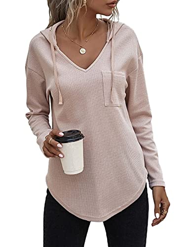 Cuptacc Hoodie Damen Pullover Damen Kapuzenpullover Oversize Weich Langarmshirt Fett Dünn Fit Sweatshirt Oberteile Aprikose M