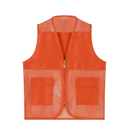 2025 - Kinder Unisex Mesh Atmungsaktive Angelweste Taschen Fotografie Reise Wandern Weste Jacke Für Erwachsene Jugendliche Kleinkinder T Shirt Jungen (Orange, 8-9 Years)