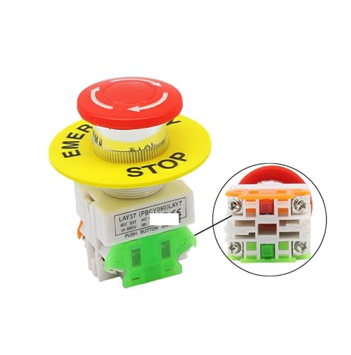 22mm Red Mushroom Cap 1NO 1NC DPST AC 660V10A Emergency Stop Industrial Push Button Switch(LAY37)