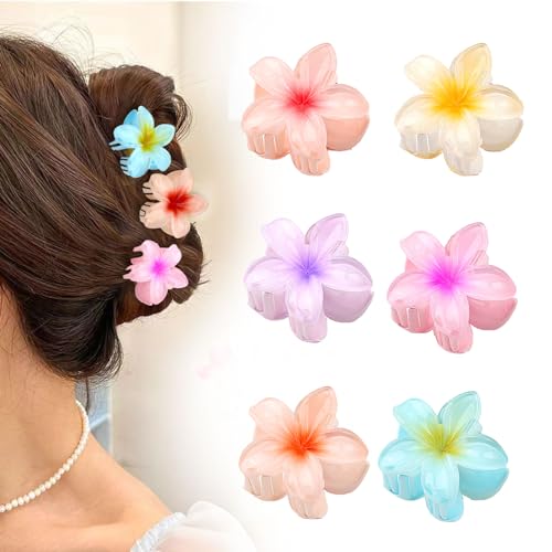 Feliciay 6 Stück Blumen Haarklammer, Niedliche Acryl Haarklammern für Frauen Haar, Hawaii Rutschfeste Haar Jaw Clips Haarstyling Zubehör, Rutschfeste Haarspange zum Fixieren von Haaren,4cm