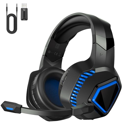 Gaming Headset Wireless, Gaming Kopfhörer Kabellos for PS5/PS4/PC/Switch/Mac, Headset mit Mikrofon Noise Cancelling, Bluetooth 5.2, 3D Surround-Sound, Kopfhörer mit Kabel 3.5mm for Xbox Series.