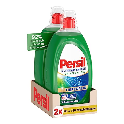 Persil Ultra Konzentrat Universal Gel Waschmittel 130 Waschladungen (2 x 65), hochkonzentriertes Flüssigwaschmittel mit Tiefenrein-Plus Technologie gegen hartnäckigste Flecken