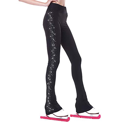 LIUHUO Eiskunstlauf-Hosen Mädchen Training Tragen Qualität Kristalle Schwarz Kind Skating Leggings