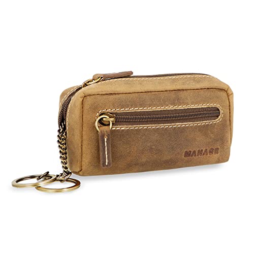 MANAGE XXL Schlüsseltasche Leder Braun für Damen und Herren - Schlüsseltasche mit Münzfach - echtleder Schlüsseletui Schlüsselmäppchen keychain Unisex Schlüssel Autoschlüssel Hunter Braun