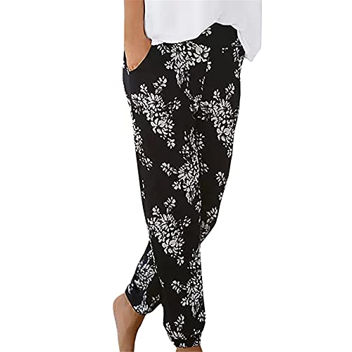 Damen Pant Lange Haremshose Schlupfhose Boho Strandhose Leicht Freizeithose Loose Sommerhose Frauen Hose mit Taschen Straight Bein Hose Sommerhose Stoffhose Jogginghose Yogahose