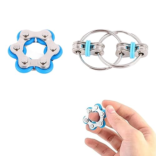 Rakiuty Fahrrad Kette Dekompression Spielzeug,Bike Chain Fidget Toys Set,Flippy Chain Game Set,Dekomprimierung Ketten-schlüsselring für Kinder Erwachsene und Jugendliche,2 Stück,Hellblau