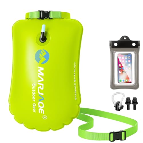 Schwimmboje, 20L Schwimmboje Aufblasbar mit Trockensack, Schwimmboje Erwachsene Freiwasser mit Wasserdichte Handytasche, Nasenklammern und Ohrstöpsel, für Kajakfahren,Triathlon, Surfen und Schnorcheln