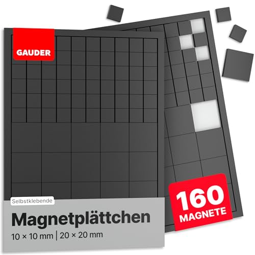 GAUDER Magnetplättchen selbstklebend (10 x 10 mm & 20 x 20 mm) | Selbstklebende Magnete | Klebemagnete für Fotos & mehr