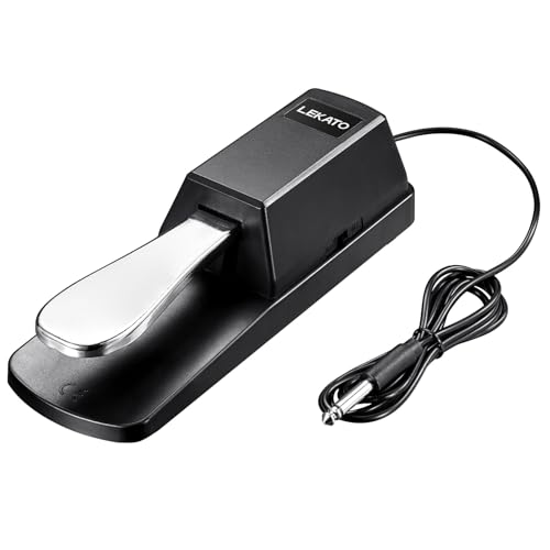 LEKATO Universelles Sustain Pedal für Keyboard, Klavier-Fußpedal mit Polaritätsschalter für elektronische Keyboards, MIDI-Keyboards, Digitalpiano, 1/4“ Eingangsstecker, 1,5m Kabel