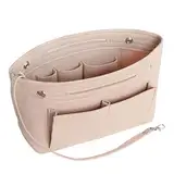 HyFanStr Taschenorganizer Filz Bag in Bag Tasche Organizer, Innentaschen Handtaschen Organizer für Handtasche mit Griffen und Schlüsselkette, Bag Organizer Beige Klein