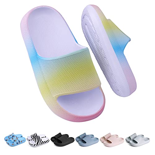 Buwege Unisex Kinder Badelatschen Jungen Mädchen badeschlappen Cozy Slides Wolken Schlappen Original EVA Weiche Dicke Sohle Rutschfeste Schwimmbad Strand Badeschuhe Regenbogen 29 EU