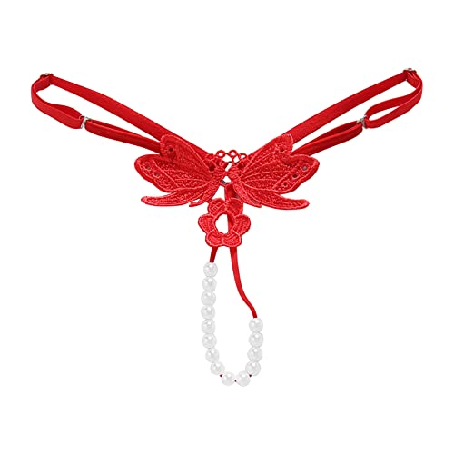 Reizwäsche Sexy Unterwäsche Damen Set für Frauen mit offenem Schritt, Tanga-Höschen Unterwäsche Organizer Klein (Red, One Size)