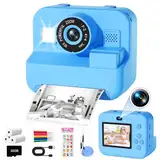 GKTZ Sofortbildkamera für Kinder - Geburtstag Geschenk für Mädchen im Alter von 4 5 6 7 8 9 10 Jahren, Spielzeug mit 3 Rollen Fotopapier 1080P Fotoapparat Kinder Kamera mit Druckpapier - Blau