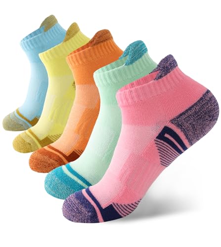 AVAYUU Damen Sneaker Socken Gepolsterte Anti-Blasen Baumwolle Atmungsaktives Sportsocken Kurze Knöchelsocken Laufsocken Mit Fersenlasche 5 Paar 36-41 Bunt