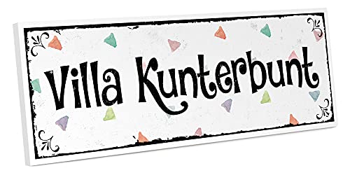 ARTFAVES® Türschild mit Spruch - Villa Kunterbunt | Vintage Deko Schild zum Thema Familie/Zuhause | Shabby Chic Schild auch als Geschenk