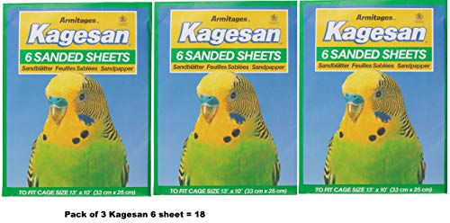 Kagesan Sandpapierbögen, Vogelkäfig, 3 x 6 Stück, 18 Blatt, 33 x 25 cm