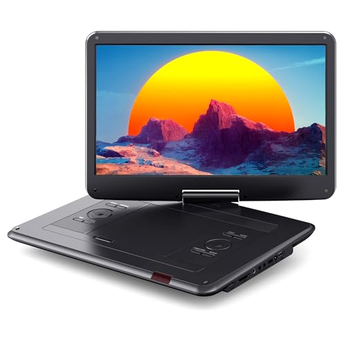 WOLFANG 17,5" Tragbarer DVD-Player mit 15,6" großem HD-Display, 5000mAh Akku, Keine Regionale Beschränkung, Zwei Stereolautsprecher, Unterstützt USB/SD-Karte/Sync-TV/Projektor-Bildschirm