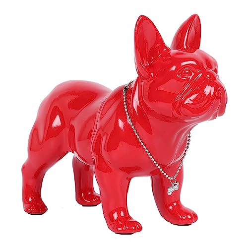 XYQXYQ Französische Bulldogge Statue – Bunte Hundestatue aus Kunstharz für Heimdekoration und Ausstellung im Freien, perfekt für Bulldoggenliebhaber (M, Rot)