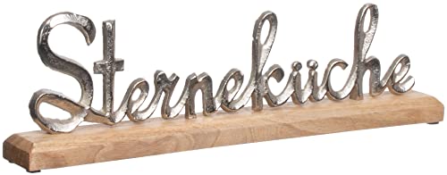 Brandsseller Deko-Schriftzug Sterneküche ca. 40 x 12 x 5 cm auf Mangoholz-Sockel Silber/Braun