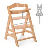 hauck Hochstuhl Alpha+ für Kinder ab 6 Monaten bis 90 kg, inkl. Schutzbügel, 5-Punkt-Gurt & Schrittgurt, mitwachsender Kinderhochstuhl aus FSC® zertifiziertem Buchenholz (Natural)