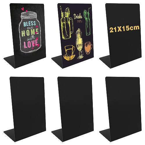 Kreidetafel Aufsteller A5, 6 Stück 21 * 15cm Kunststoff Tafel zum Beschriften, Schwarz L-Form Schwarz Preisschilder Aufsteller, Klein Kreidetafel Buffet Schilder für Restaurant Café Hochzeit Party