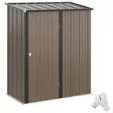 Outsunny Gerätehaus 1,34 m² Geräteschrank mit Pultdach abschließbar Gartenhaus Geräteschuppen aus verzinkter Stahl 161,5 x 94,5 x 196 cm Braun